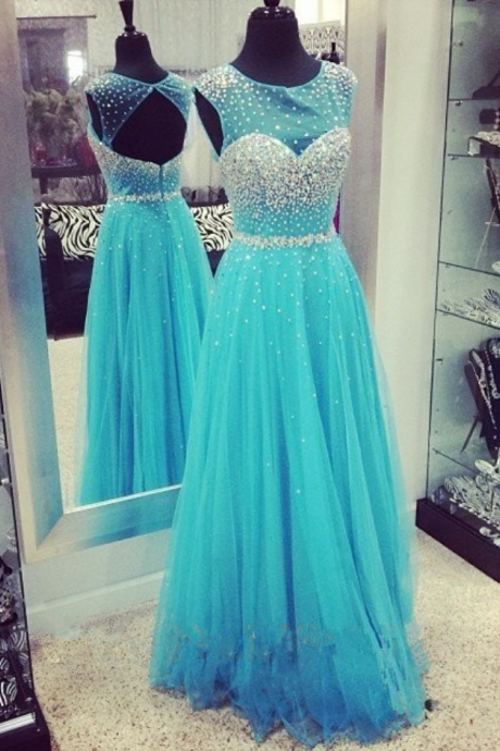 Blue Prom Dresses,backless Evening Gowns,sexy Formal Dresses,beaded Prom Dresses,sequins Evening Gown,open Backs Evening Dress,tulle Prom