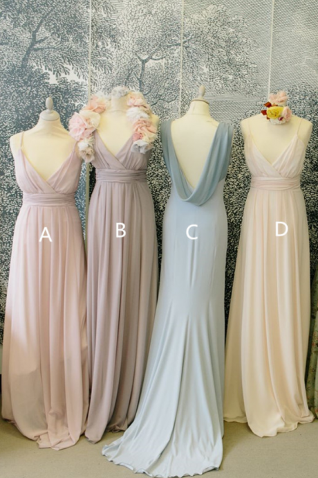 Pale Pink Bridesmaid Gown,pretty Bridesmaid Dresses,chiffon Prom Gown,straps Bridesmaid Dress, Bridesmaid Dresses,cchampagne Bridesmaid Gowns