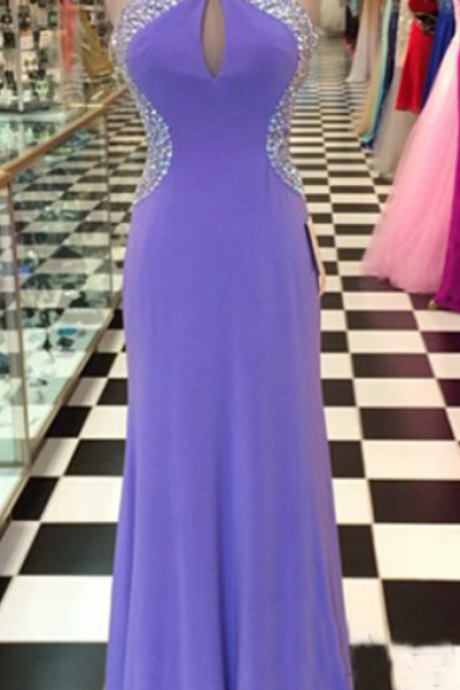 Light Grape Prom Dresses,backless Prom Dress,chiffon Prom Dress,halter Prom Dresses,2016 Formal Gown,open Back Evening Gowns,open Backs Party