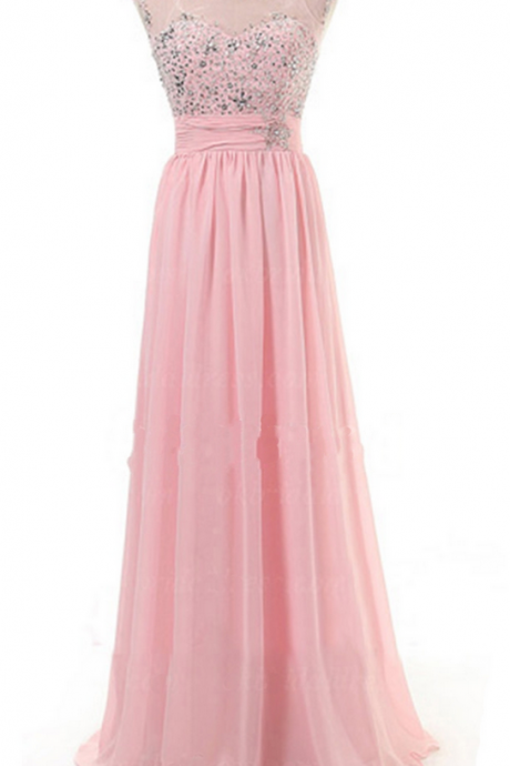 Pink Long Prom Dresses,chiffon Prom Gowns,pink Prom Dresses 2016,beaded Party Dresses,long Prom Gown,beading Prom Dress