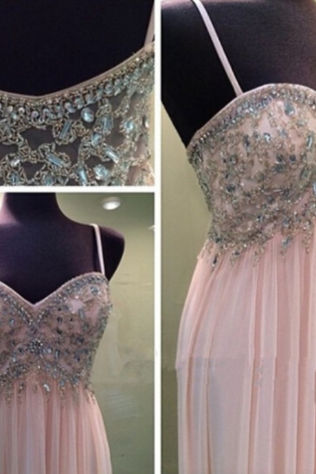 Pearl Pink Prom Dresses,chiffon Prom Dress,a Line Prom Dress,long Prom Gown,elegant Prom Dresses,spaghetti Straps Party Dress