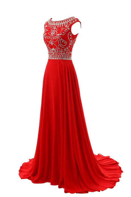 Red Prom Dresses,elegant Evening Dresses,long Formal Gowns,beading Party Dresses,chiffon Pageant Formal Dress,cap Sleeves Evening Gown