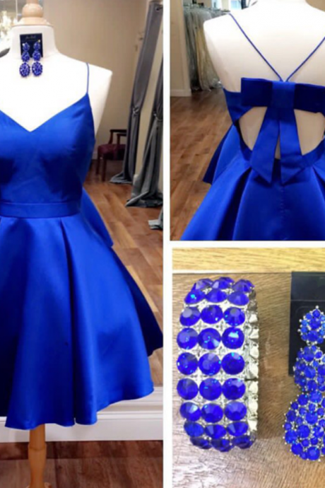 Royal Blue Homecoming Dress,open Back Prom Dresses Short,bow Dress,short Cocktail Dresses