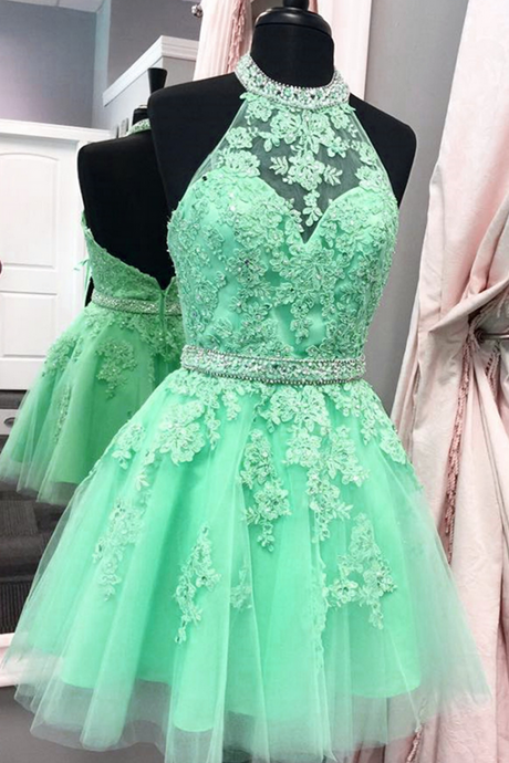 Halter Homecoming Dress,tulle Homecoming Dress,short Prom Dresses,lace Homecoming Dress,elegant Party Dress