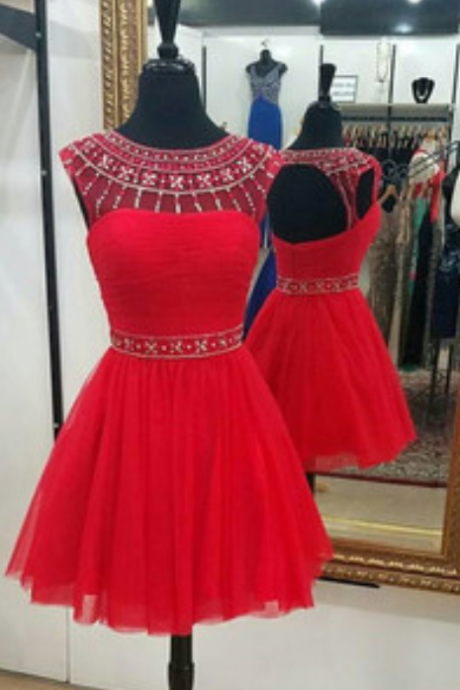  Red Homecoming Dress ,Short Homecoming Dress,Open Back Homecoming Dress,.Sexy Prom Dress,Beaded Prom Dress,Tulle Prom Gown,Red Prom Gown,Short Prom Gowns,Party Dress