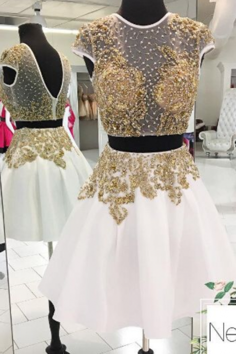 White Homecoming Dress,2 Piece Homecoming Dresses,beading Homecoming Gowns,short Prom Gown,sweet 16 Dress,homecoming Dress,2 Pieces Cocktail
