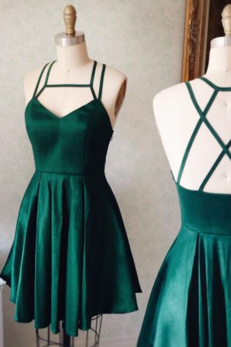 Emerald Homecoming Dress,short Party Dress,green Straps Formal Dress,v Neck Short Prom Dress