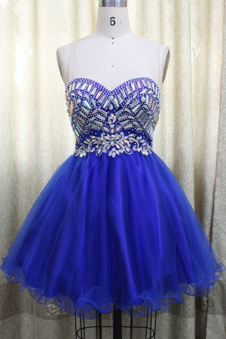 Homecoming Dress,tulle Homecoming Dress,cute Homecoming Dress,homecoming Dress,short Prom Dress,royal Blue Homecoming Gowns,beaded Sweet 16 Dress
