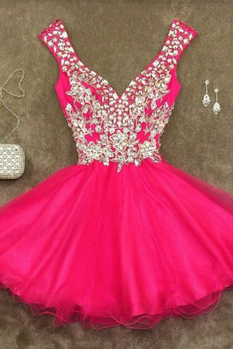 Pink Homecoming Dress,Pink Homecoming Dresses,Chiffon Homecoming Gowns,Bling Party Dress,Short Prom Dress,Silver Beading Sweet 16 Dress,Sparkly Homecoming Dresses,Glitter Formal Evening Gown