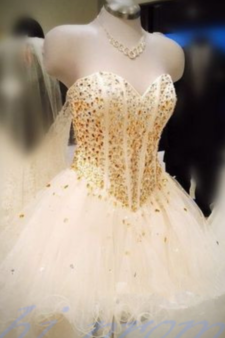 White Homecoming Dress,short Prom Gown,tulle Homecoming Gowns,princess Party Dress,prom Dresses With Gold Beading Homecoming Dress For Teens