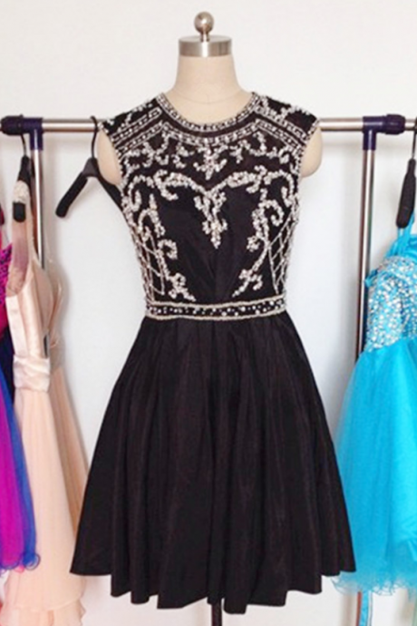 Black Homecoming Dress,Short Prom Gown,Chiffon Homecoming Gowns,Elegant A Line Beading Party Dress,Short Prom Dresses