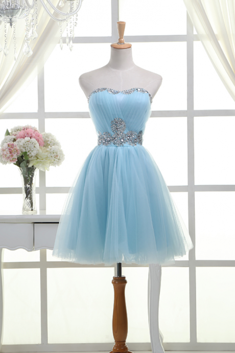  Light Sky Blue Homecoming Dress,Short Prom Dresses,Homecoming Gowns,Fitted Party Dress,Silver Beading Prom Dresses,Sparkly Cocktail Dress,backless Homecoming Gown,2016 Style Glitter Evening Gowns