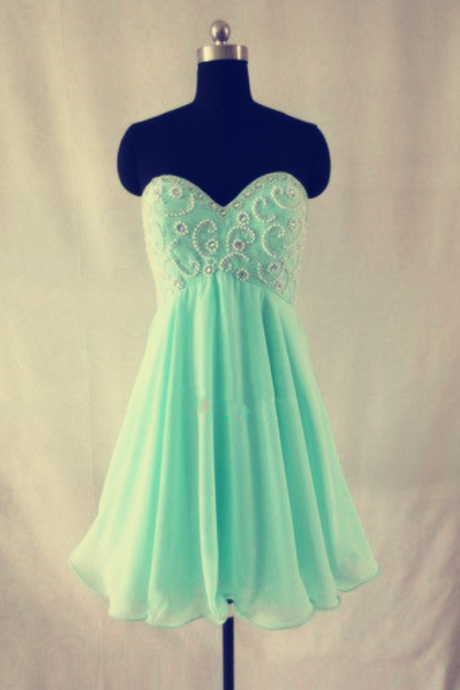 Mint Green Homecoming Dress,chiffon Homecoming Dresses,straps Homecoming Gowns,short Prom Dress,beading Prom Dresses,sweet 16 Dress,evening