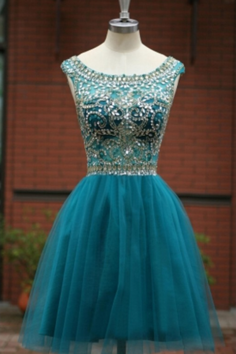 Blue Homecoming Dress,short Prom Gown,tulle Homecoming Gowns,a Line Beaded Party Dress, Elegant Prom Dresses