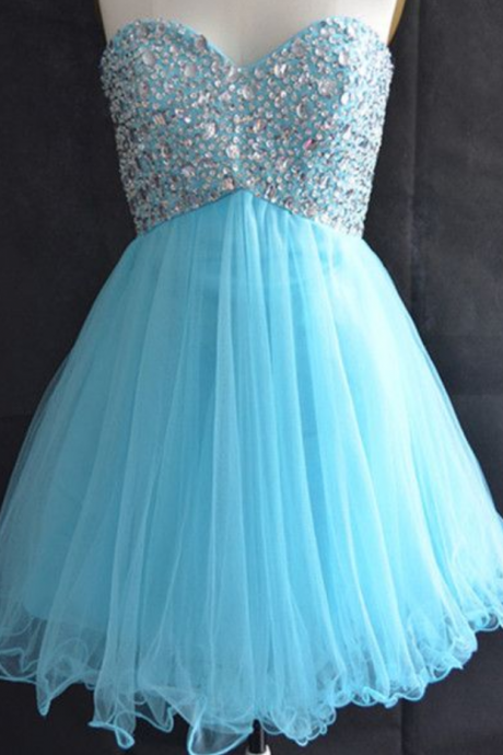 Blue Homecoming Dress,tulle Homecoming Dresses,sparkly Homecoming Gowns,2015 Fashion Prom Gown,sweetheart Sweet 16 Dress,crystals Homecoming