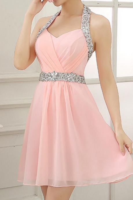 Pink Homecoming Dresses,Homecoming Dress, Cute Homecoming Dresses, Chiffon Homecoming Gowns,Short Prom Gown