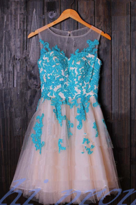 Turquoise Homecoming Dress,tulle Homecoming Dress,cute Homecoming Dress,lace Homecoming Dress,short Prom Dress,blush Pink Homecoming Gowns,2015