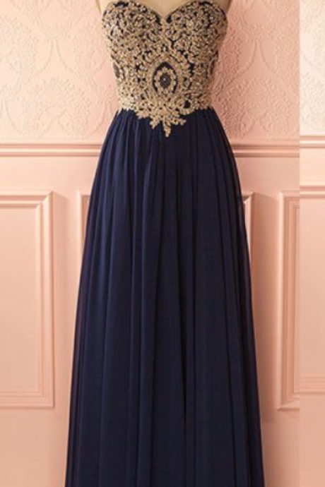 Lace Prom Dress, Navy Blue Long Prom Dress, Strapless Prom Gowns, Custom Made Prom Dress, Long Formal Evening Dress, Woman Formal Dresses