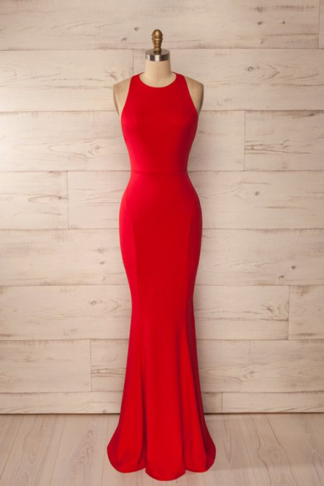 Red Fitted Halter Maxi Dress, Red Prom Dress, Sexy Prom Dress, Backless Evening Dress, Formal Dress For Woman