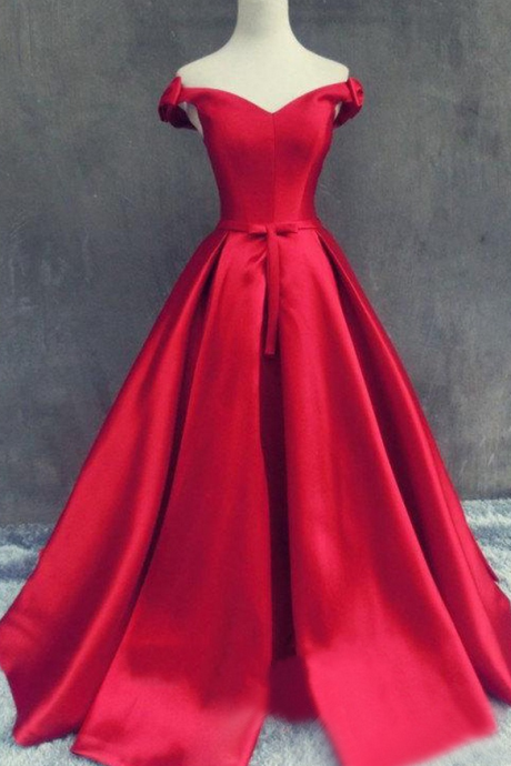 Elegant Off-the-shoulder Satin Prom Dress With Lace Up Back, Red Long Prom Dress, Formal Dresses, Sweet 16 Dress, Prom Dress