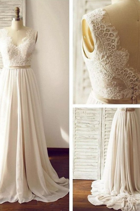 Wedding Dresses,wedding Gown,v-neck Sleeveless Open Back Wedding Dress With Lace Sash
