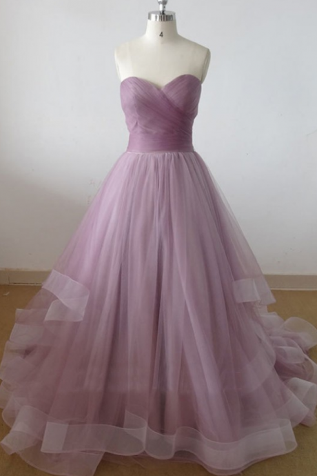 Lovely Wedding Dresses,simple Prom Gown,long Wedding Gown,tulle Wedding Gowns,ruffled Bridal Dress,lilac Wedding Dress,princess Brides