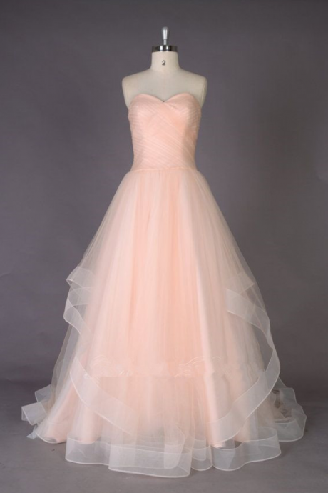 Lovely Wedding Dresses,long Wedding Gown,tulle Wedding Gowns,ruffled Bridal Dress,ball Gown Wedding Dress,pearl Pink Brides Dress