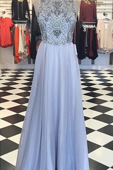 Sexy Prom Dress,chiffon Prom Dress,elegant Beaded Evening Dress,sleeveless Prom Dresses