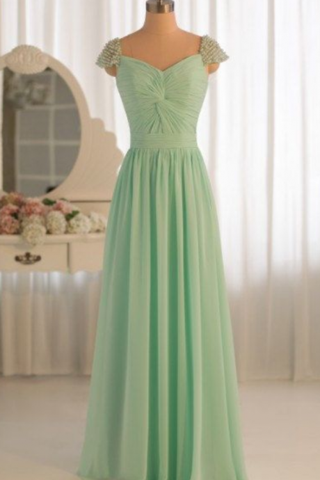 Charming Prom Dress,long Evening Dress,cap Sleeve Chiffon Evening Dresses,long Prom Dress,sexy Prom Dresses