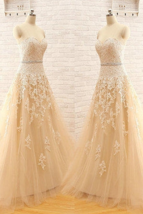 Charming Prom Dress,elegant Prom Dress,tulle Evening Dress,formal Dress With Lace Appliques