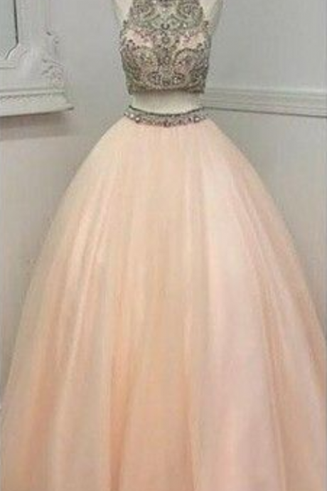 Two Piece Prom Dress,long Prom Dresses,evening Formal Dress,crystal Beaded Evening Dress