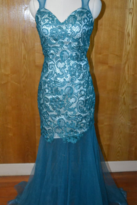 Sleeveless Sweetheart Lace Mermaid Long Prom Dress, Evening Dress Featuring Cutout Back