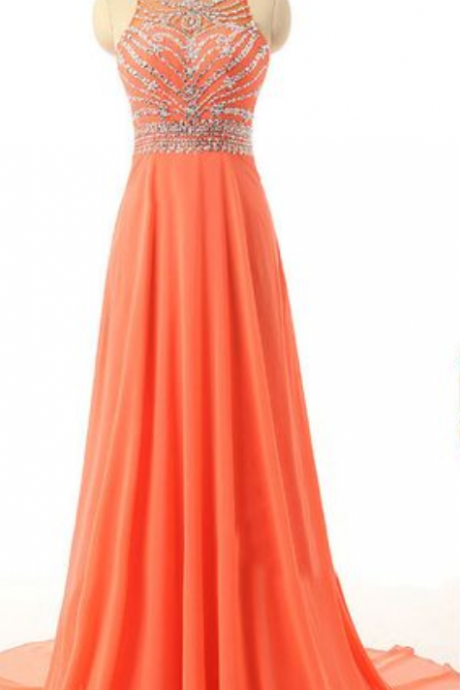 Orange Prom Dress,backless Prom Dress,long Evening Dress,beading Evening Gown