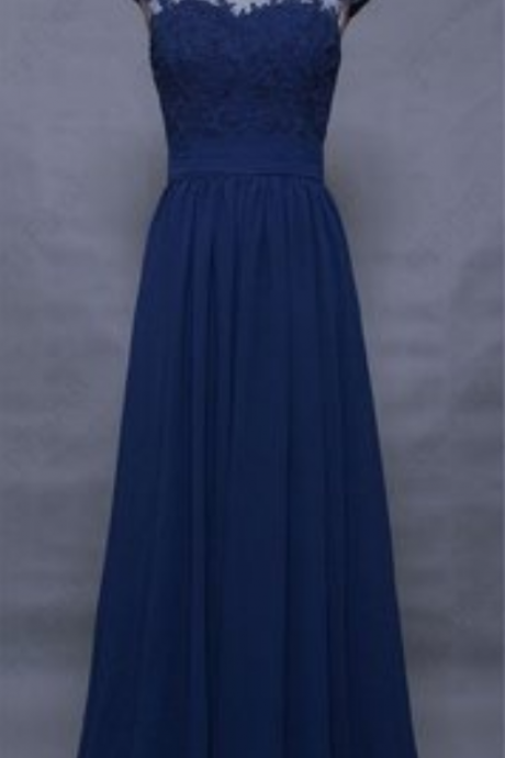 Charming Prom Dress,Blue Chiffon Prom Dress with Lace,Floor Length Evening Dress,Formal Evening Dress