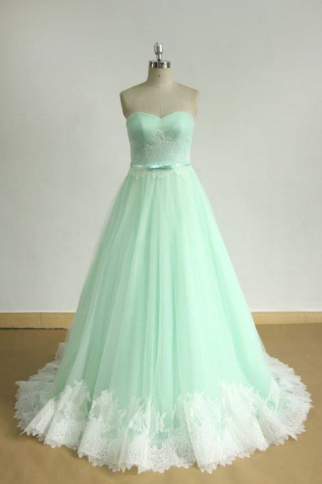 Handmade Prom Dress,green Prom Dress,sweetheart Evening Dress,lace Evening Gown,formal Evening Dress