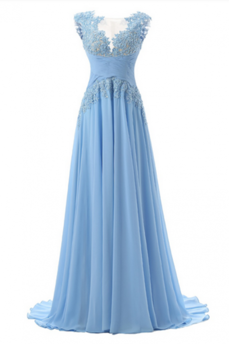 Sweetheart Evening Dress,chiffon Prom Dress,evening Formal Dress With Lace Appliques,sweep Train Prom Dresses