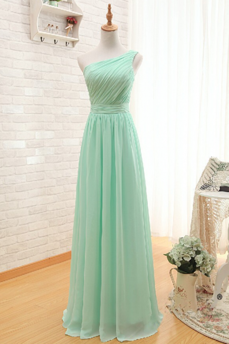  One Shoulder Chiffon Prom Dress,Mint Green Evening Dress,A Line Prom Dress,Formal Gown,Women Dress