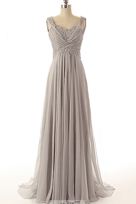 Long Gray Prom Dresses Sexy Sweetheart Floor Length Chiffon Prom Dress Backless Formal Party Gown