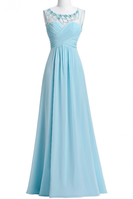 Chiffon Bridesmaid Dresses,light Blue Long Wedding Party Dress