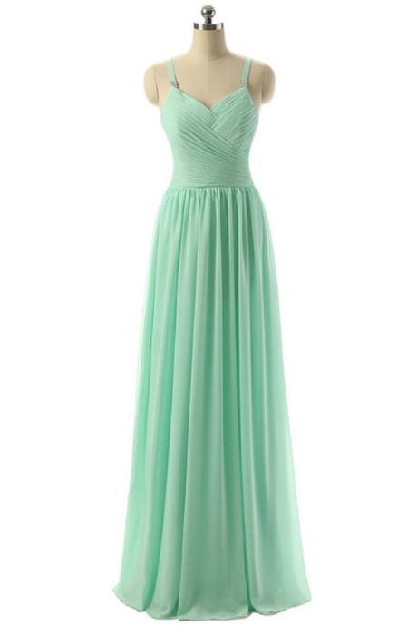 Elegant A-line Spaghetti Strap Prom Dress Chiffon Long Prom Dresses 2016 Evening Dress