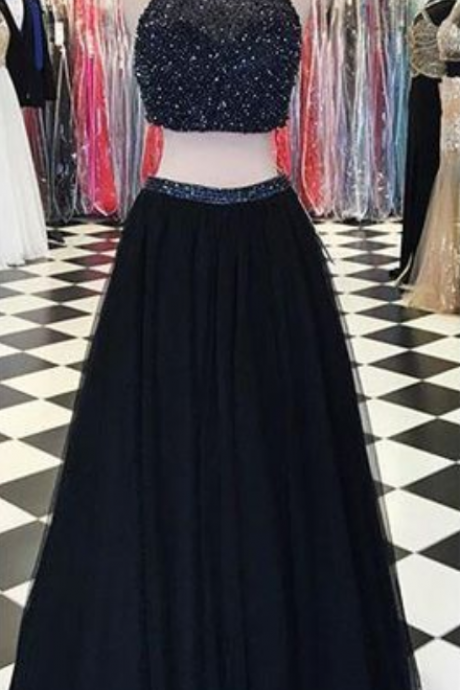 Black Prom Dress,2 Piece Prom Dress,beading Evening Dress,evening Gown,formal Dress
