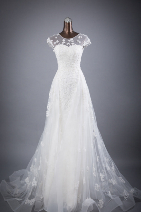 White Or Ivory Jewel Wedding Dresses Floor Length Bridal Dresses