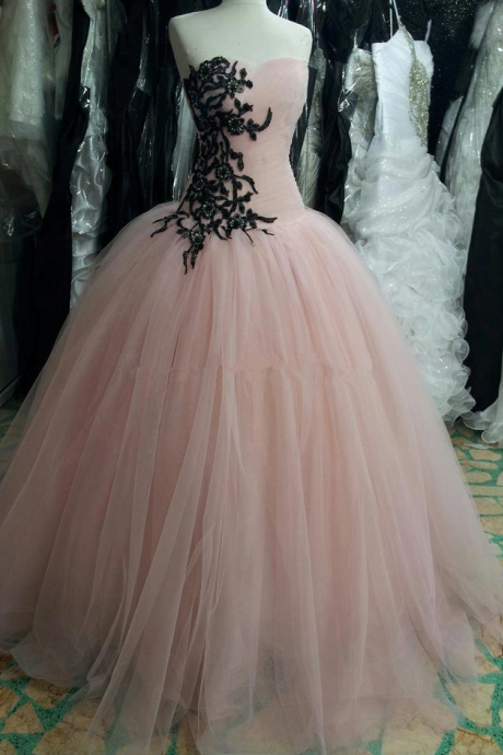 Real Photo 2015 Princess Ball Gown ,pink Prom Dress, Party Dresses, With Lace Appliques And Sequins