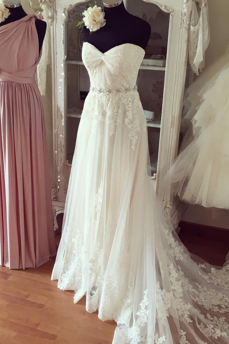 Evening Dresses, Prom Dresses,party Dresses,wedding Dresses, Wedding Gown,pleated Sweetheart Lace Appliques Beach Wedding Dresses Boho Wedding