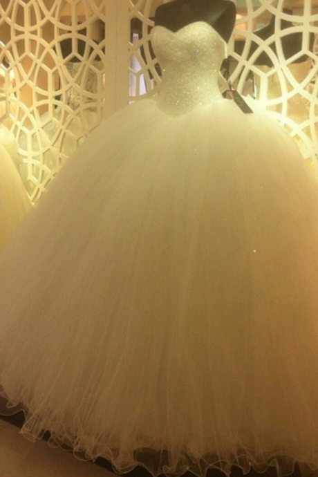 Prom Dress,modest Prom Dress,sparkly Sequins Beaded Sweetheart White Tulle Ball Gowns Wedding Dresses,wedding Dresses
