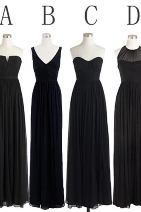  Black Cheap Simple Mismatched Styles Chiffon Floor-Length Formal Long Bridesmaid Dresses