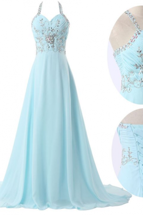 Beautiful Light Blue Long Chiffon Prom Dresses 2016 ,gril Evening Dresses For Pary,nice Evening Dresses