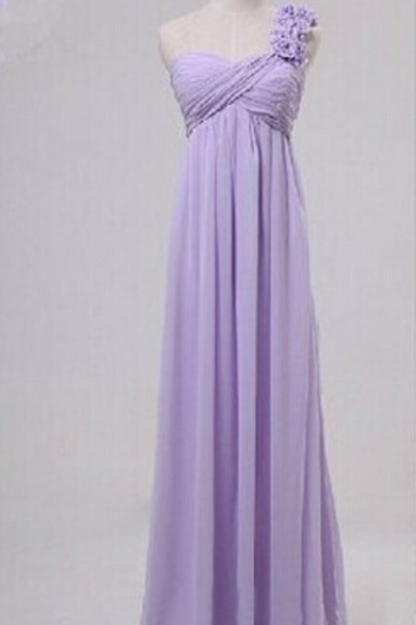 Selling Handmade Flower Chiffon Bridesmaid Dresses,long Bridesmaid Dress,one Shoulder Bridesmaid Dress,purple Bridesmaid Dress