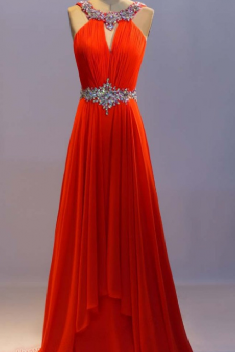 Red Long Evening Dresses,scoop Beaded Evening Gown,a-line Party Dress,bridsmaid Dresses,wedding Party Dress