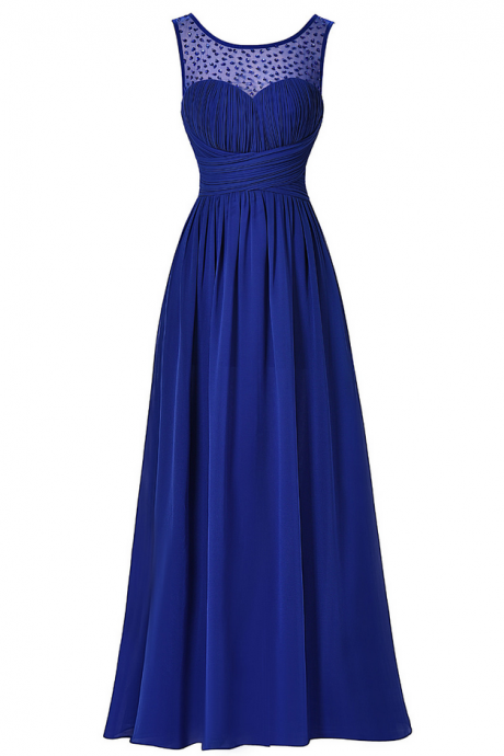 Elegant Long Royal Blue Prom Dress 2016,sexy Sleeveless Prom Dresses, V Back Wedding Party Dress,beaded Chiffon Bridesmaid Dresses Prom Gowns